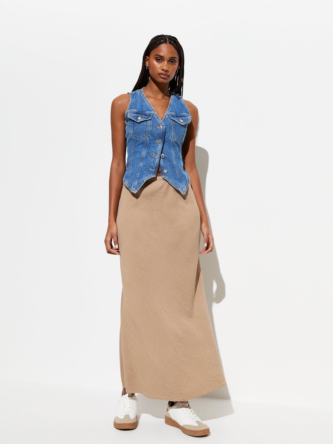 New Look Stone Textured Midi Skirt Very