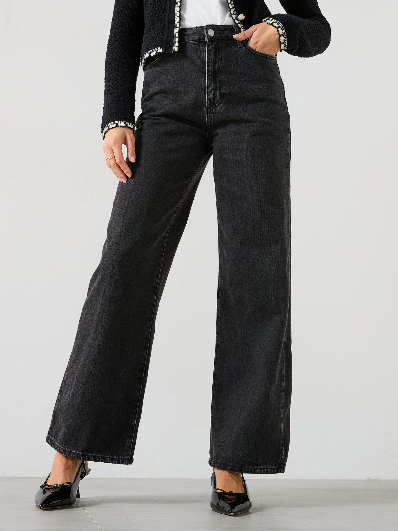 New Look Washed Black Adalae High-waist Wide Leg Jeans