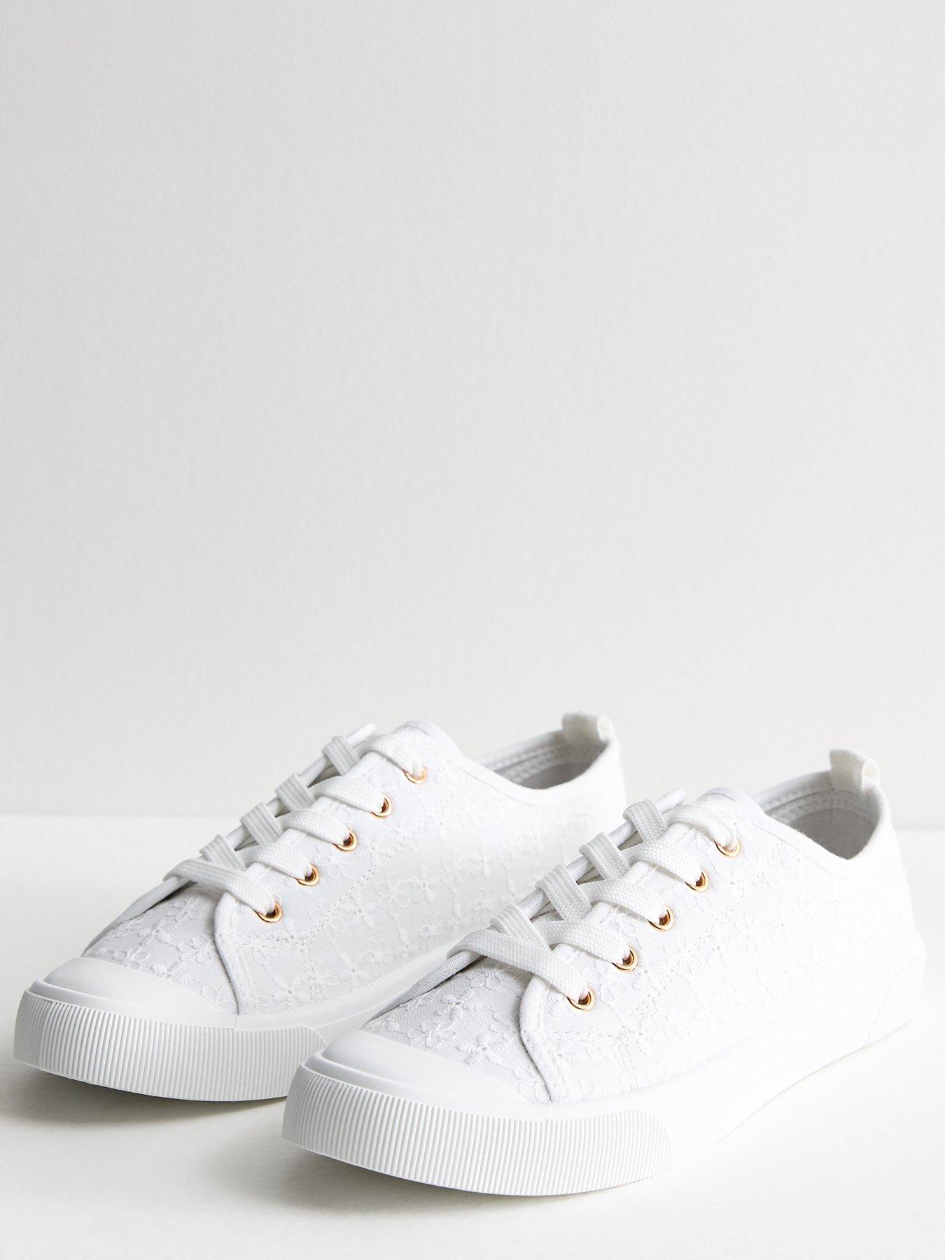 New Look White Broderie Lace Up Chunky Trainers Very