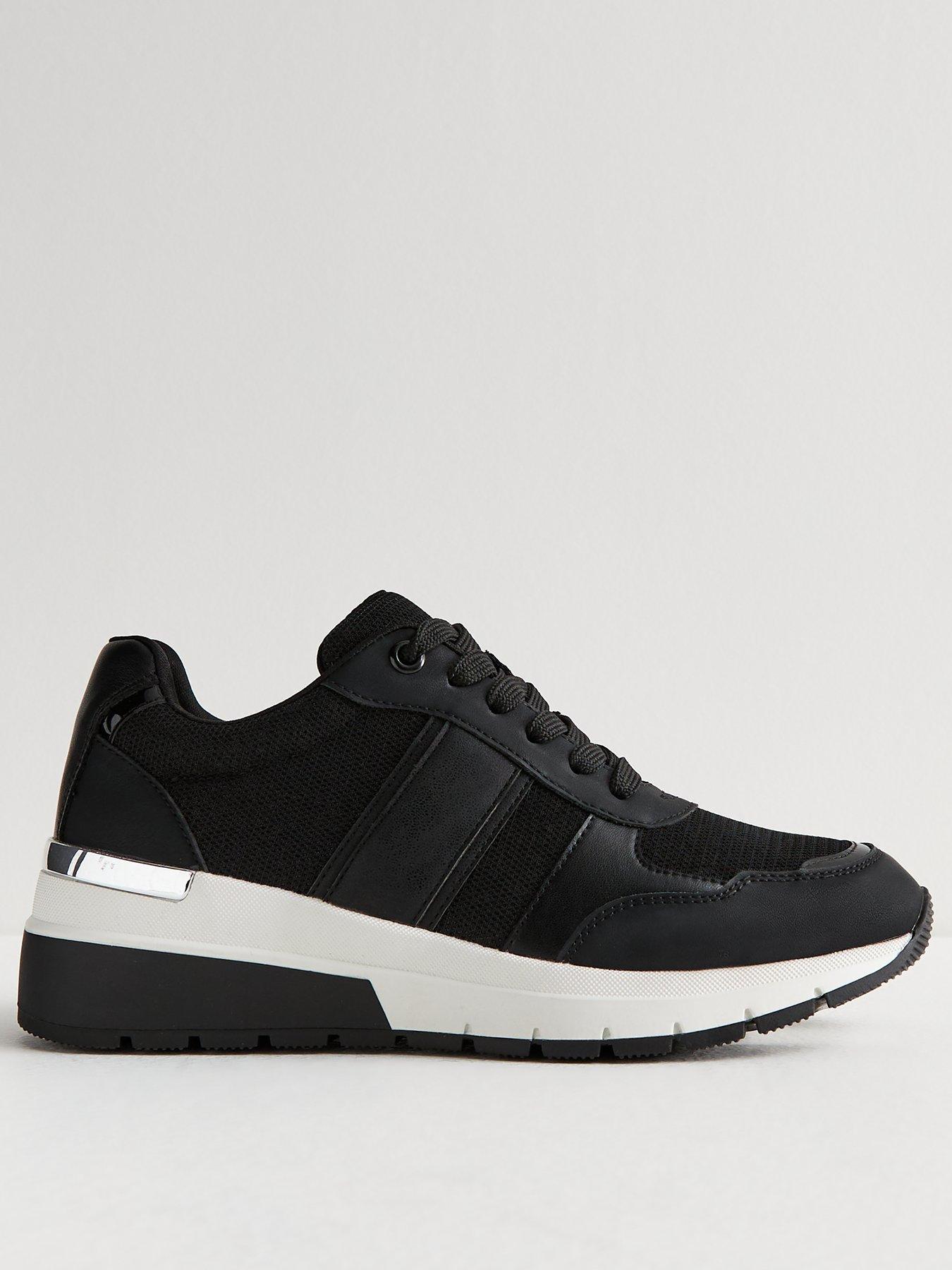 Black Metallic Trim Wedge Trainers