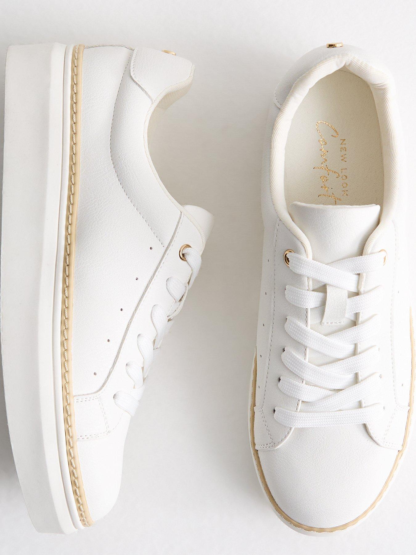 White Leather look Contrast Chunky Trainers