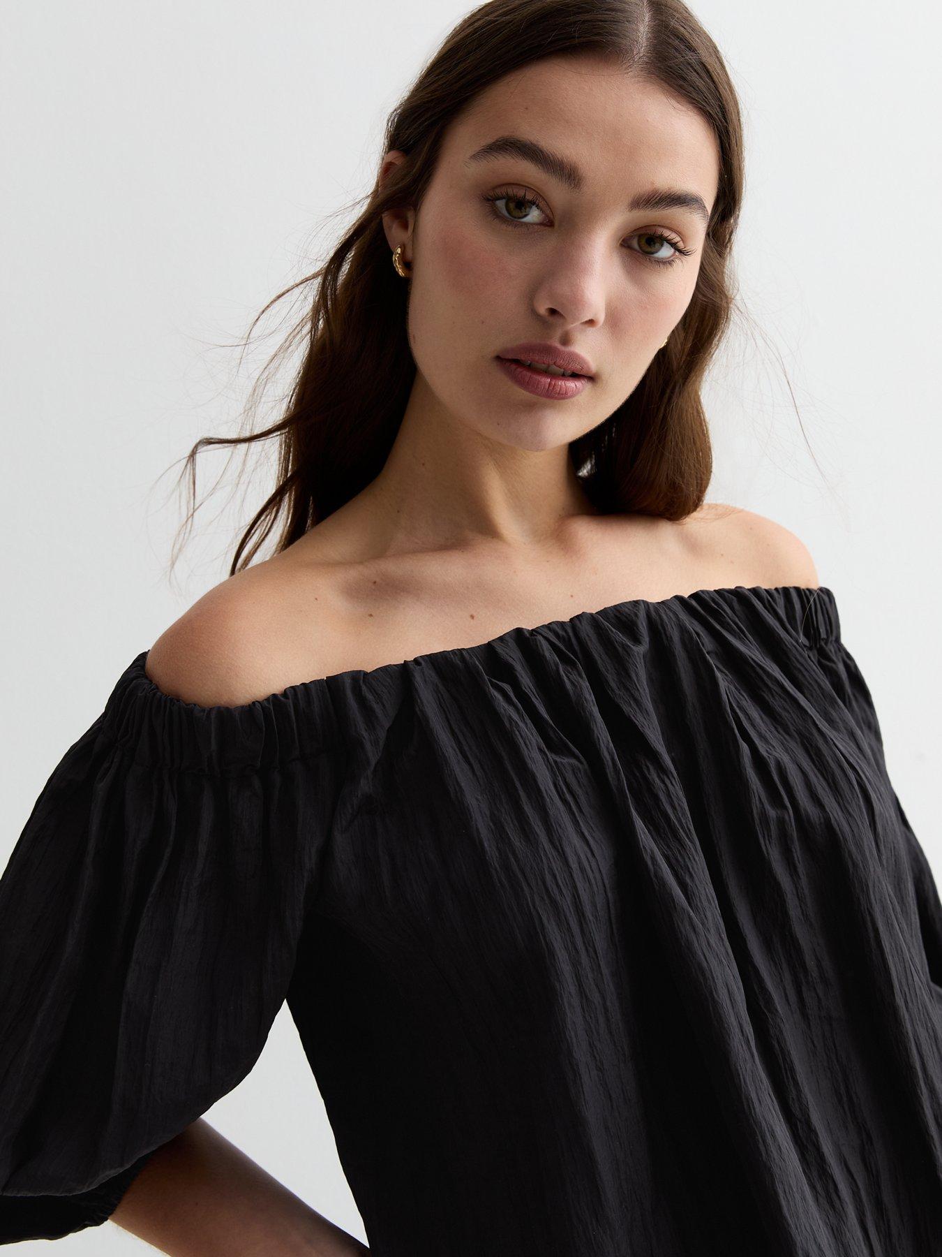 New Look Bardot Puff Sleeve Top - Black | Very.co.uk