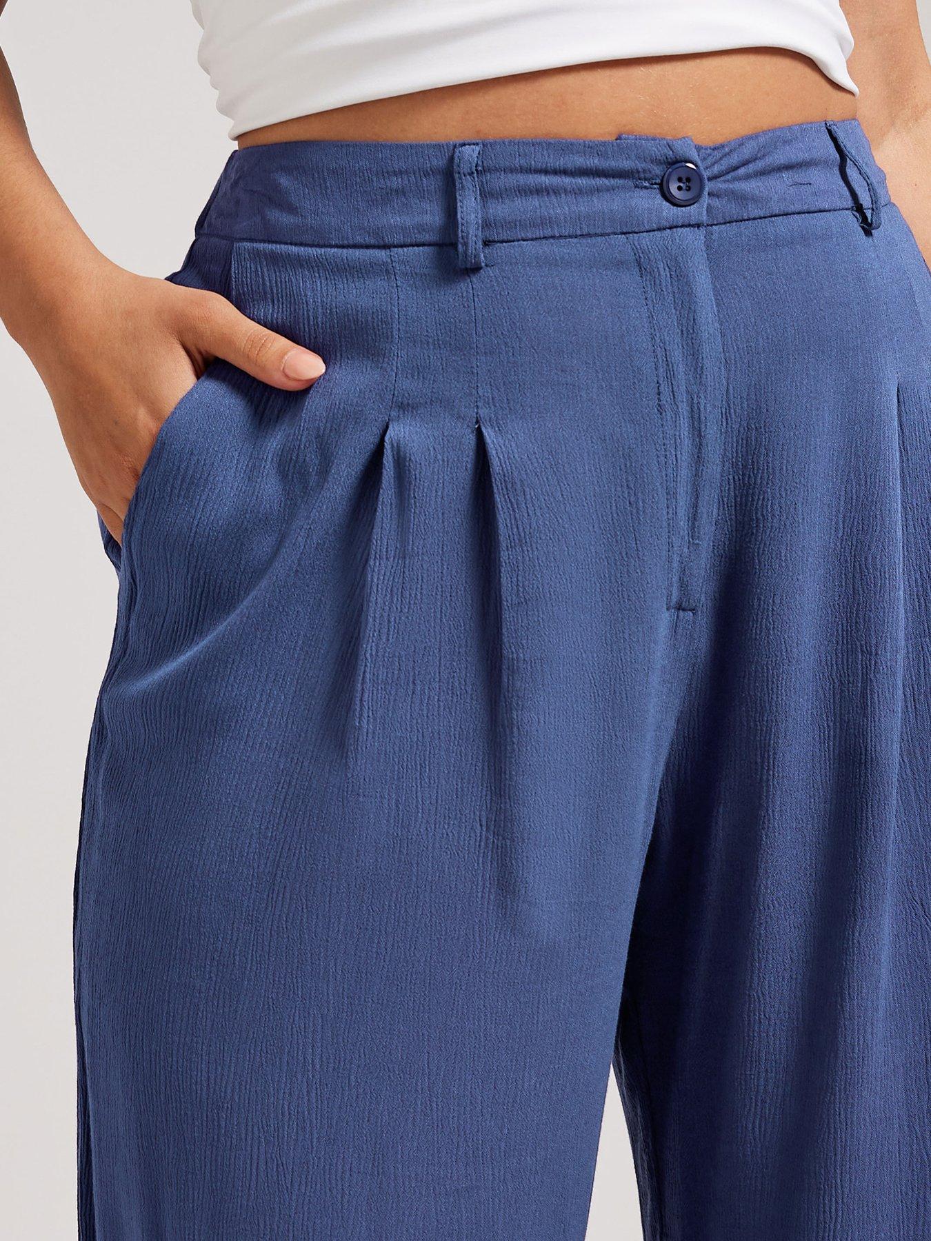 Yours Curve Pleat Front Trouser - Blue | Very.co.uk