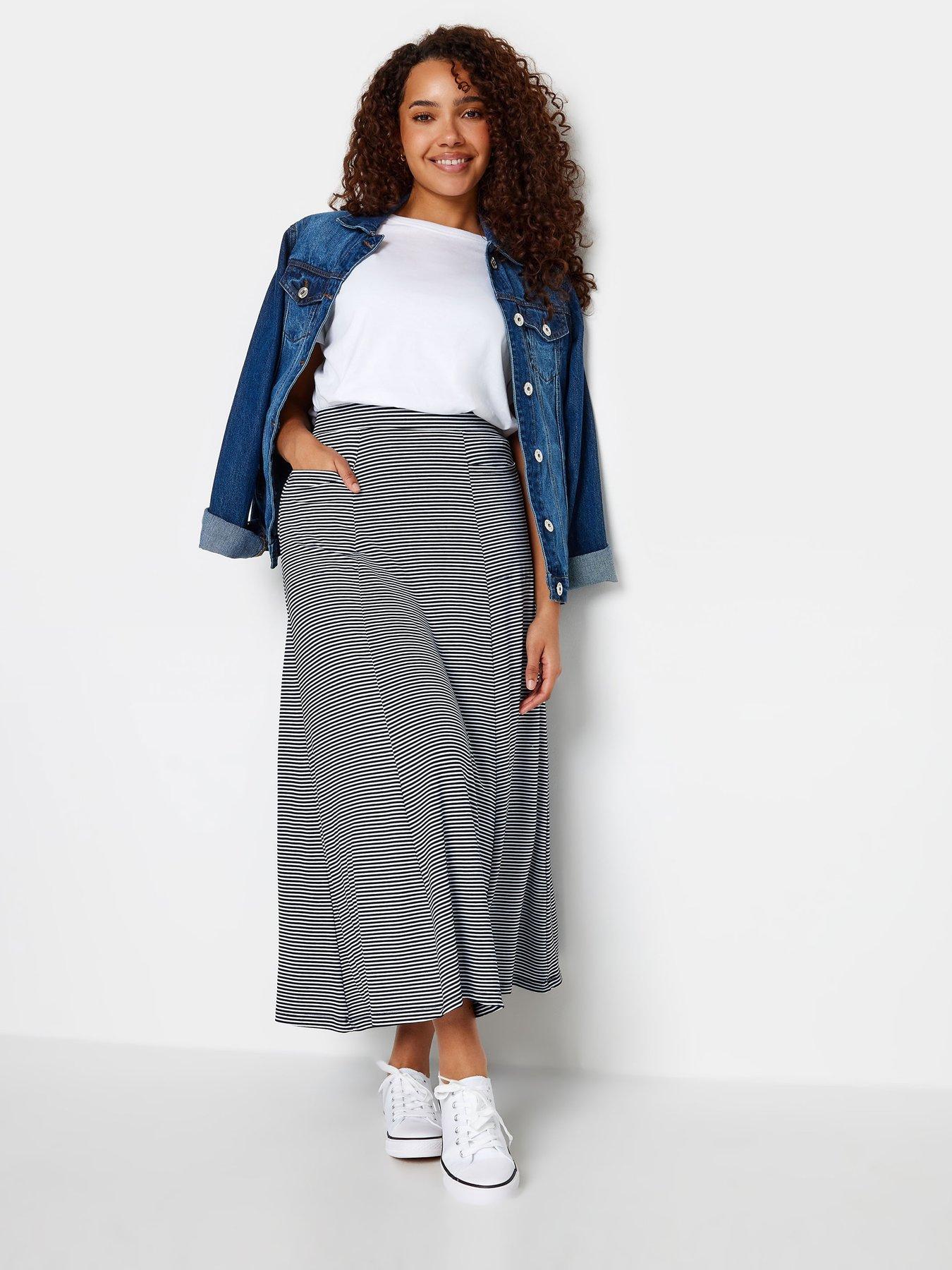 Image 3 of 4 of M&Co Navy And White Stripe Pocket Maxi Skirt