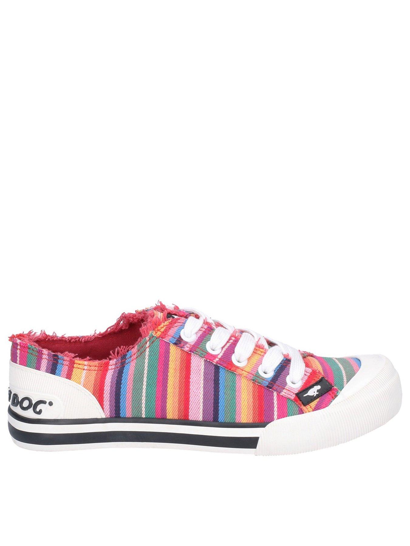 Rocket Dog Jazzin Eden Rainbow Stripe Plimsolls - Red Multi