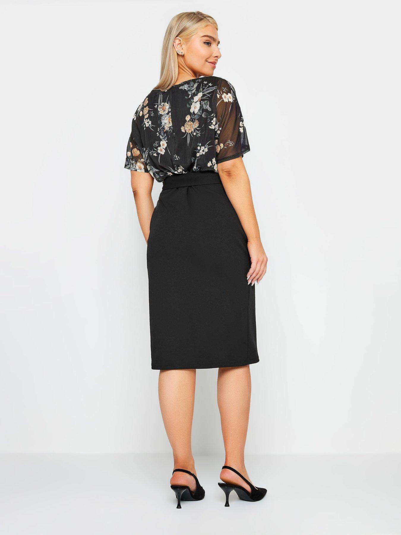 M&Co Black Floral Wrap Skirt Dress | Very.co.uk