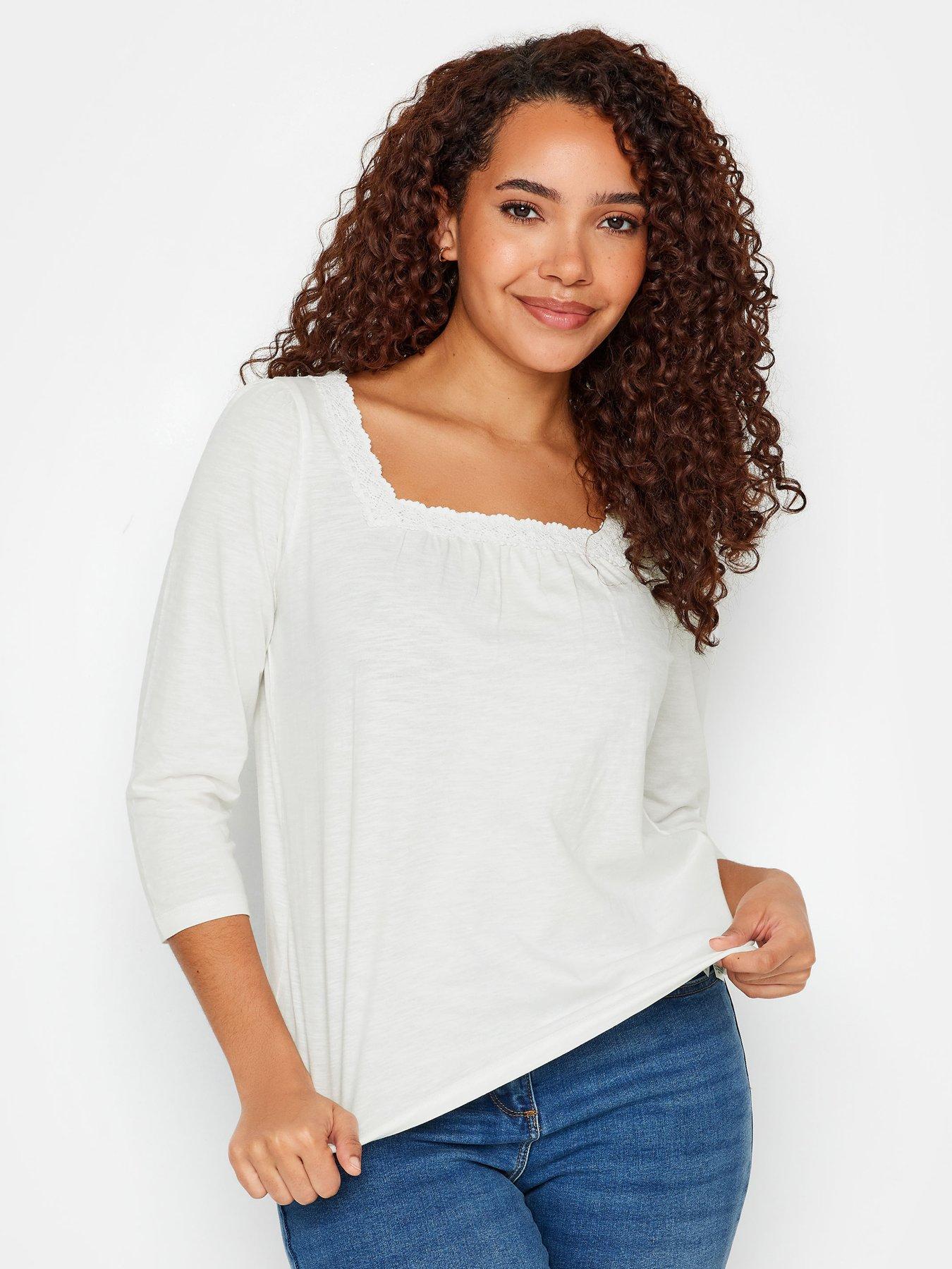 undefined Ivory Square Neck Lace Cotton Top