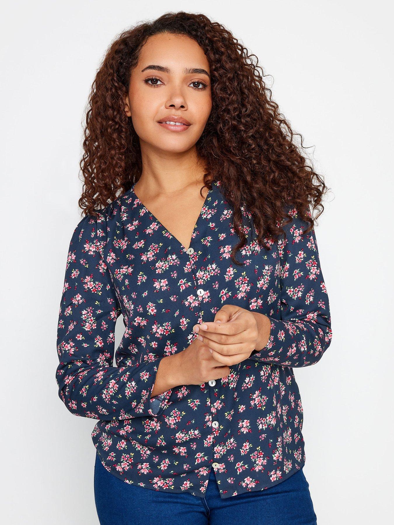 M&Co Blue Floral Long Sleeve Blouse | Very.co.uk