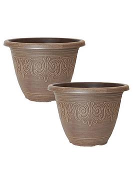 Product photograph of Pair Of Round Laurel Planters - Brushed Butterscotch 13 from very.co.uk