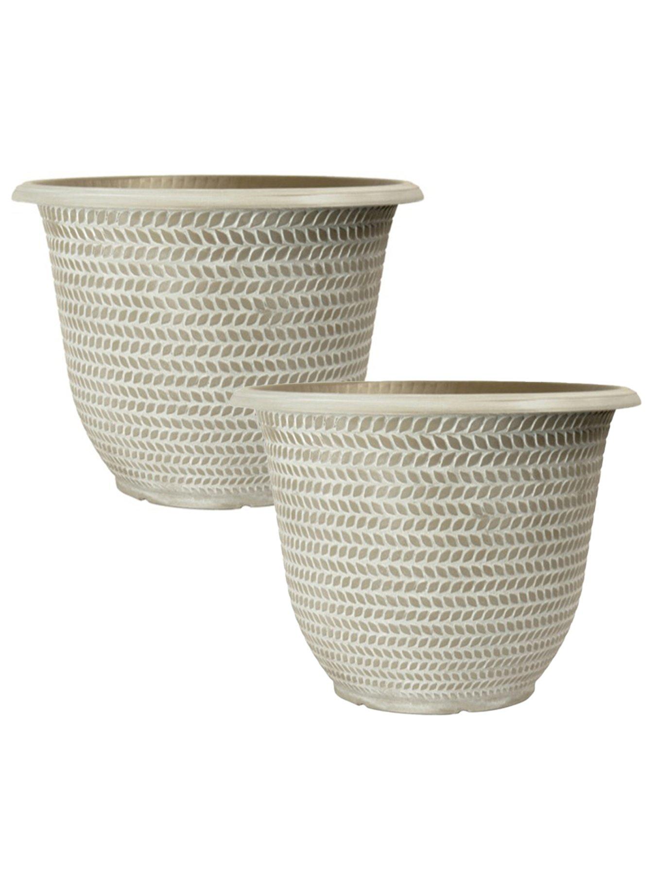 undefined Pair of Parker Planters - Washed Taupe (12")