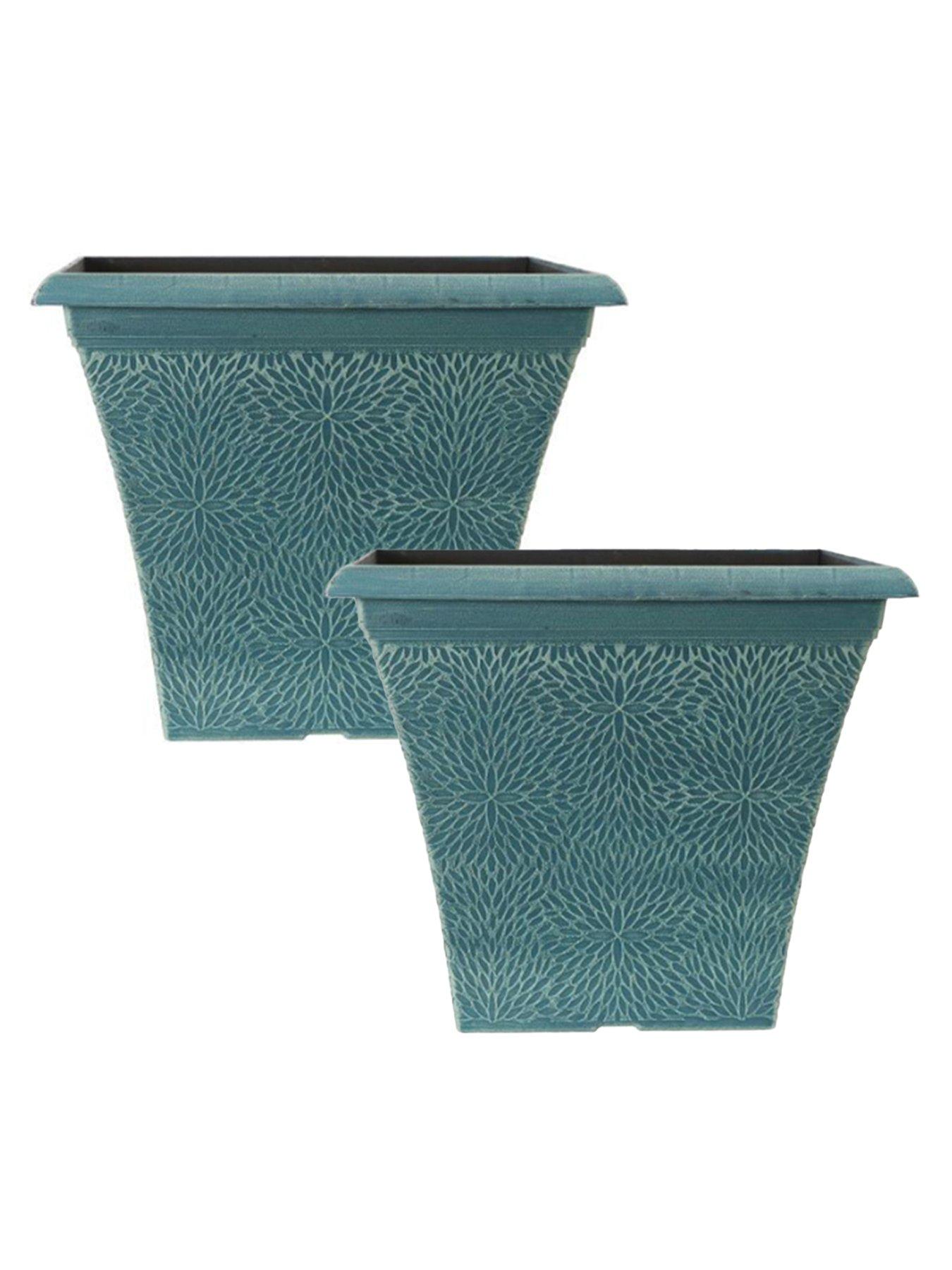 undefined Pair of Square April Planters - Indigo Green (14.5")