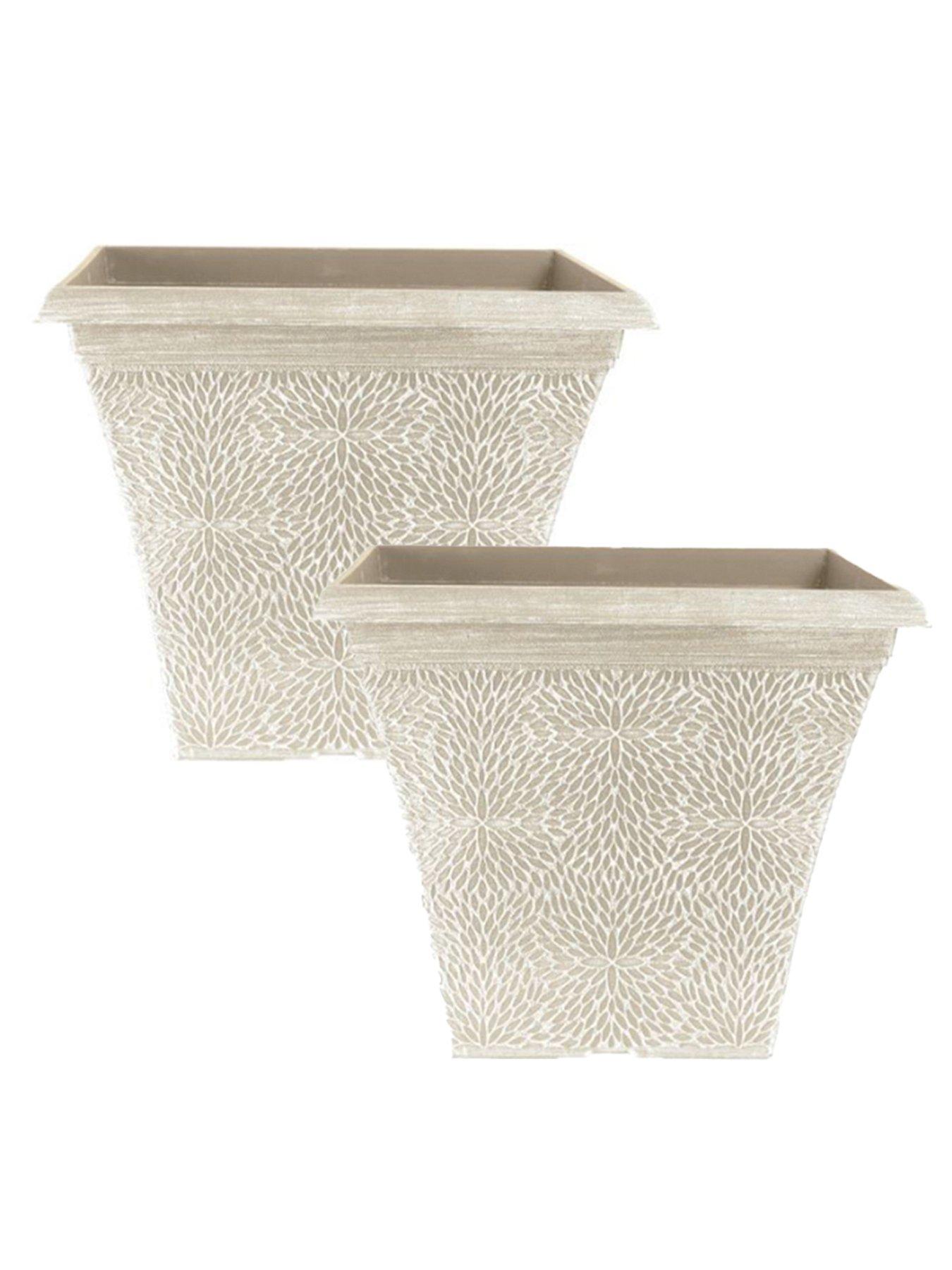 undefined Pair of Square April Planters - Powdered Beige (14.5")