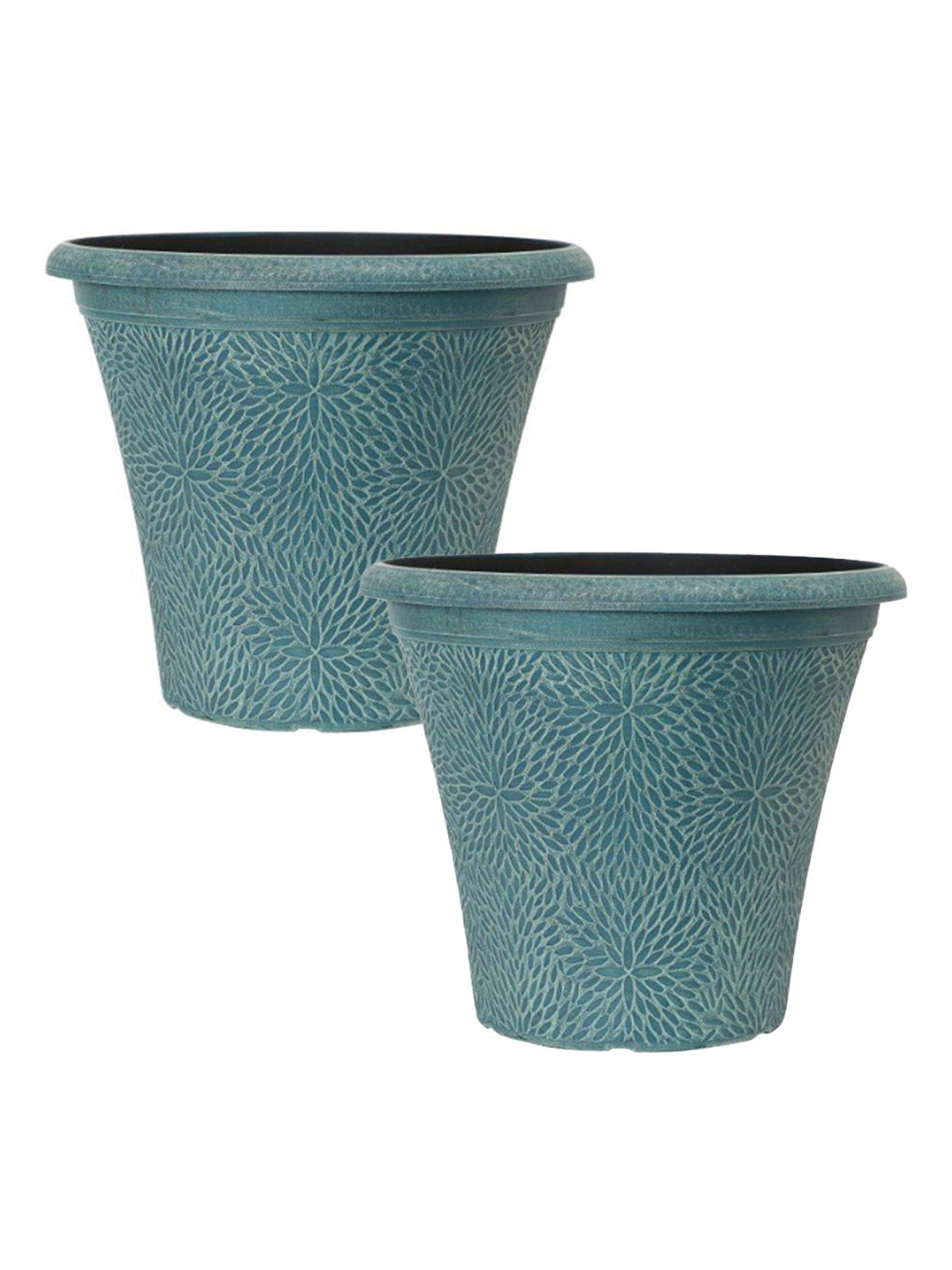 You Garden Pair of Round April Planters - Indigo Green (14.5")