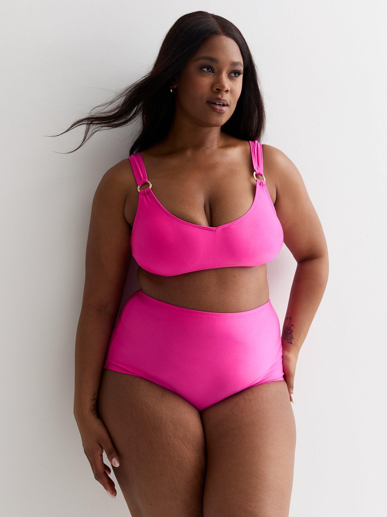 New Look Curves Bright Pink High Waist Bikini Bottoms Very