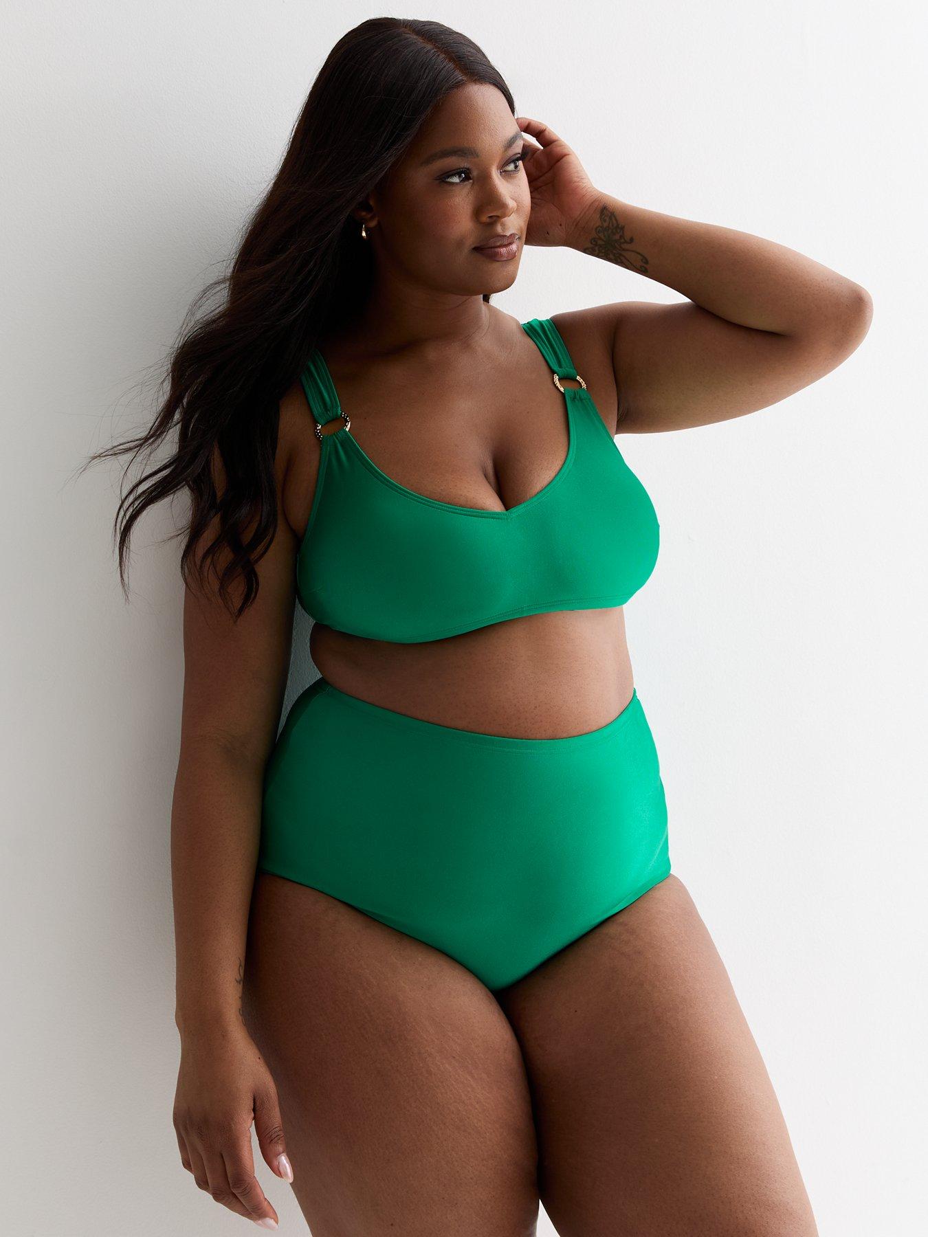 New Look Curves Green High Waist Bikini Bottoms