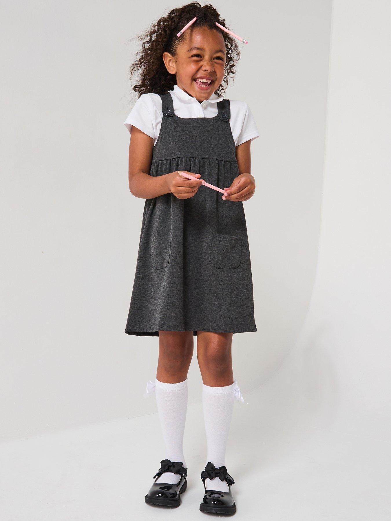 The Very Collection Girls 2 Pack Jersey School Pinafore Dress  - Grey