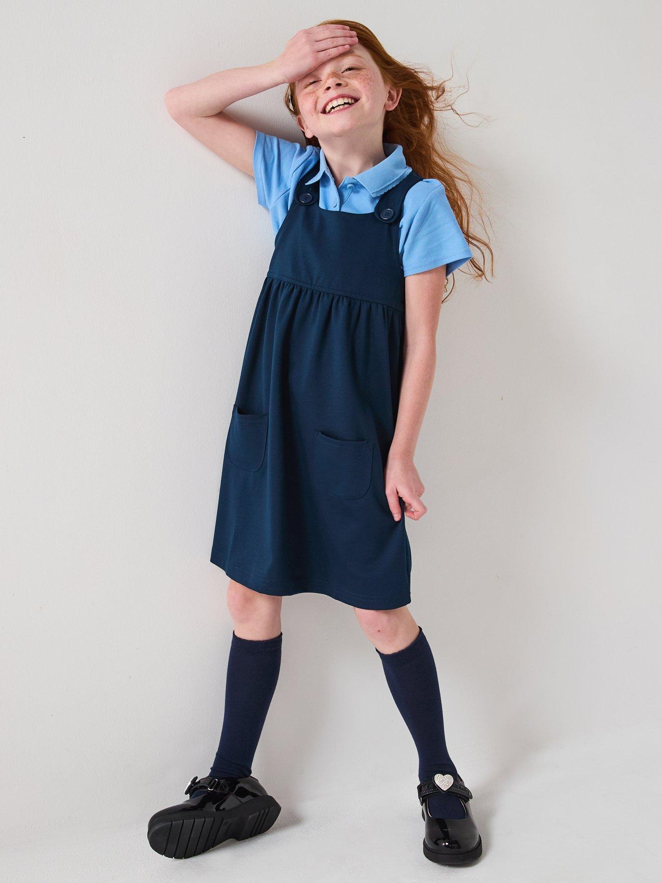 The Very Collection Girls 2 Pack Jersey Pinafore - Navy