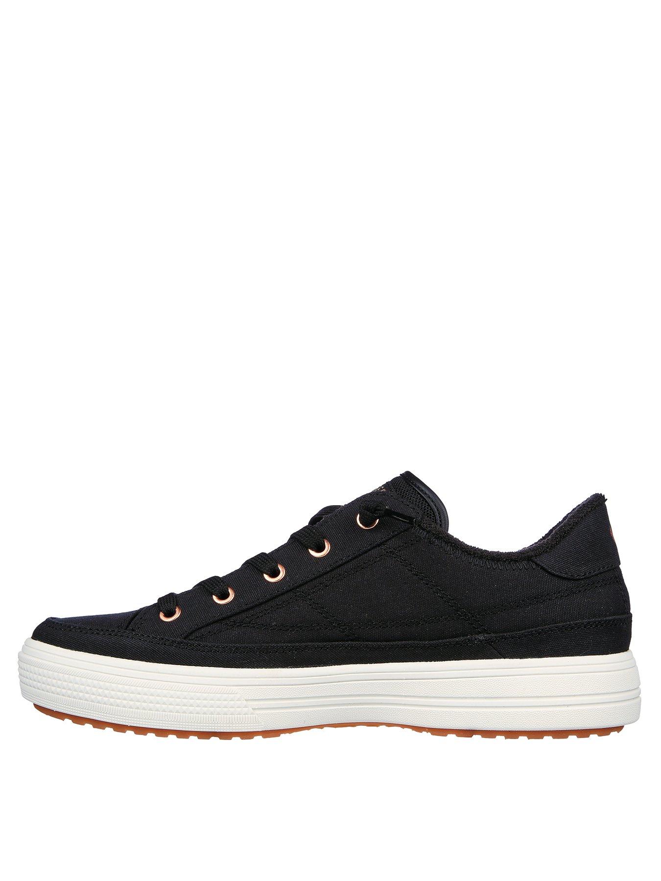 Skechers Rosegold Eyelets Canvas Laced Slip On Archfit Fashion Sneaker Black Very