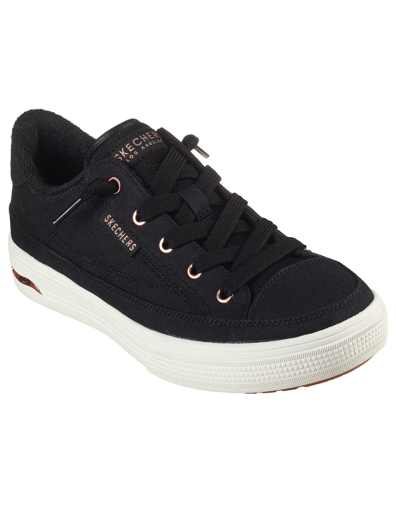 Skechers Rosegold Eyelets Canvas Laced Slip On Archfit Fashion Sneaker Black Very