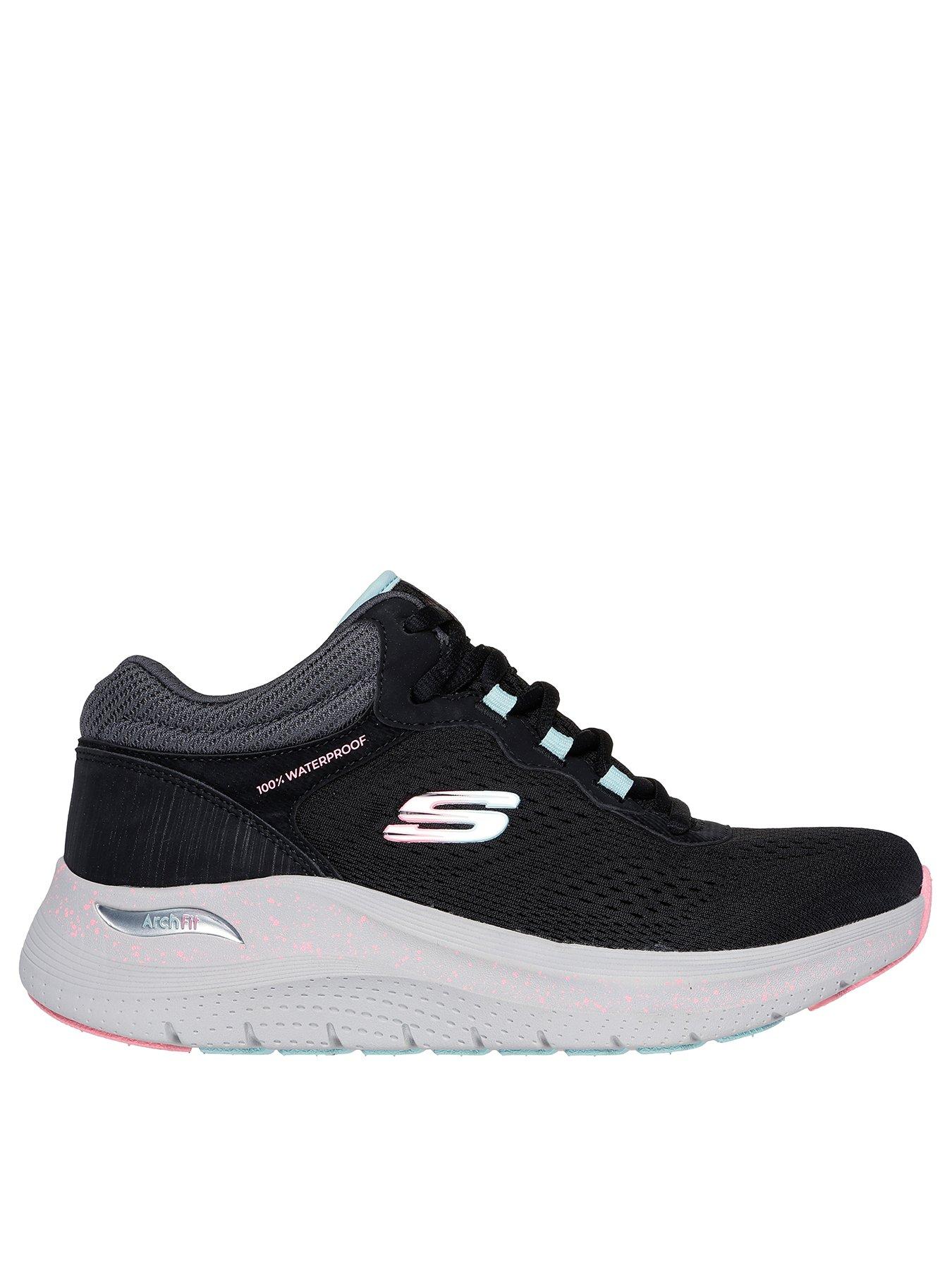 Skechers Arch Fit Waterproof Engineered Mesh Lace-Up Trainers - Black, Black, Size 7, Women