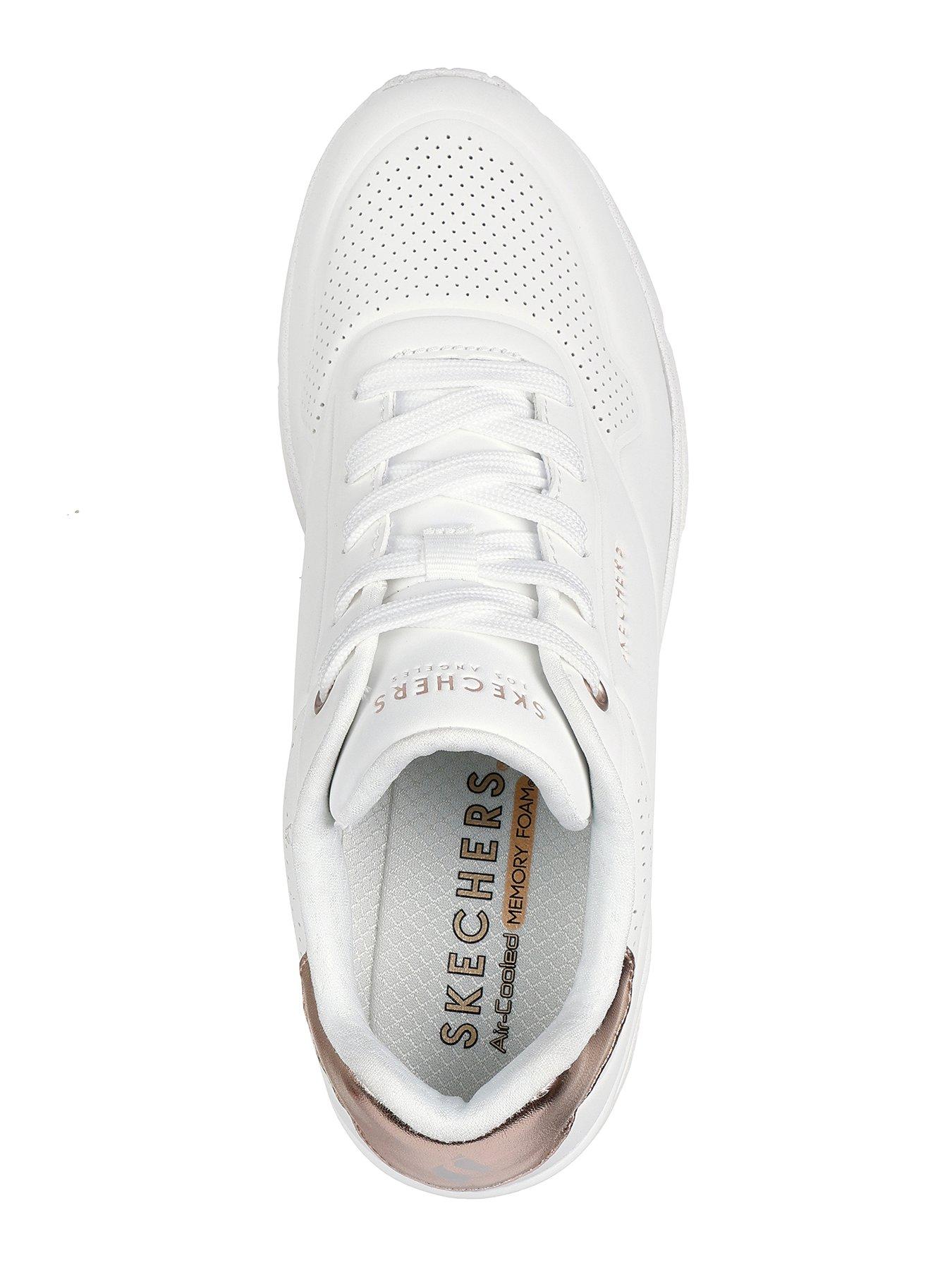 Skechers Duraleather Metallic Trimmed Lace Up Fashion Wedge Trainers White Very