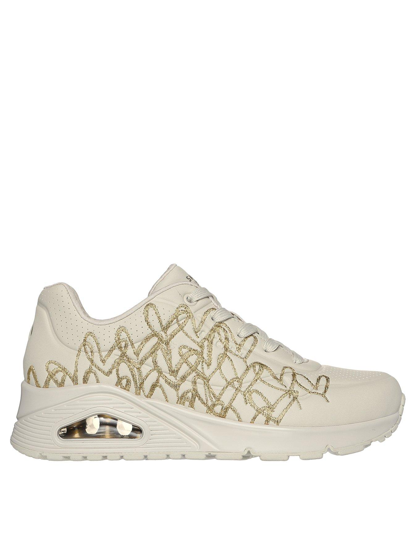 Skechers Goldcrown Mylar Embroidery Heart Design Lace Up Fashion Sneaker Very