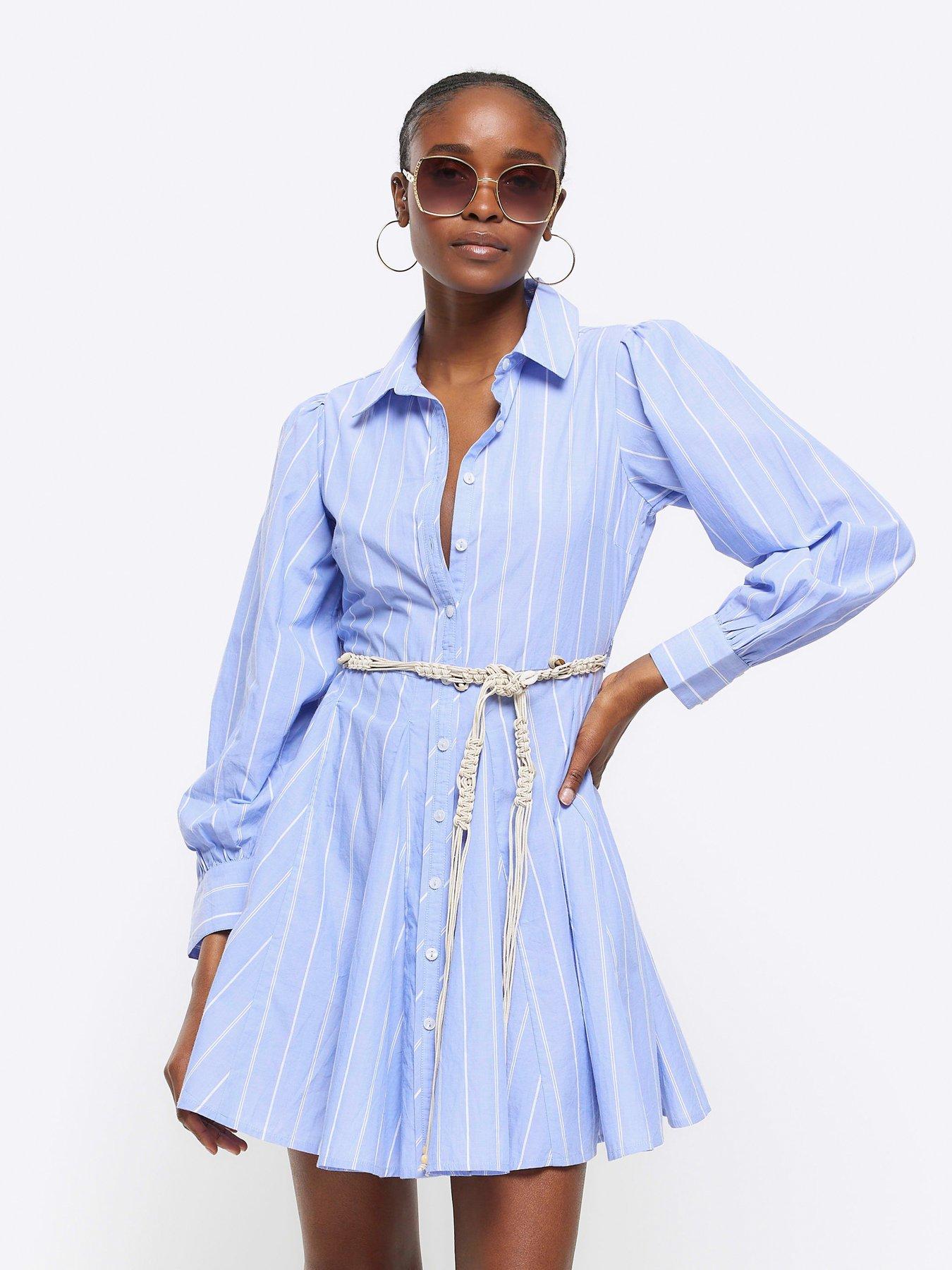 Striped Shirt Dress Blue