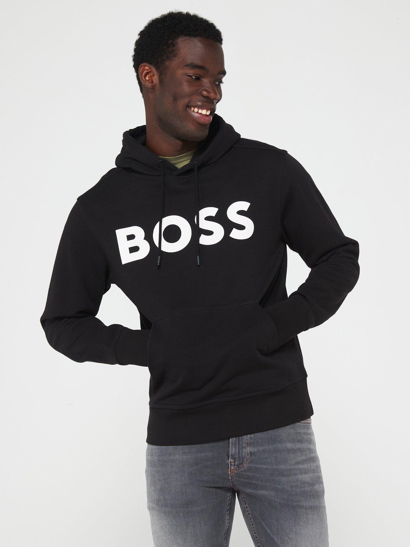 BOSS Wesmallhood Regular Fit Centre Logo Overhead Hoodie Black Very