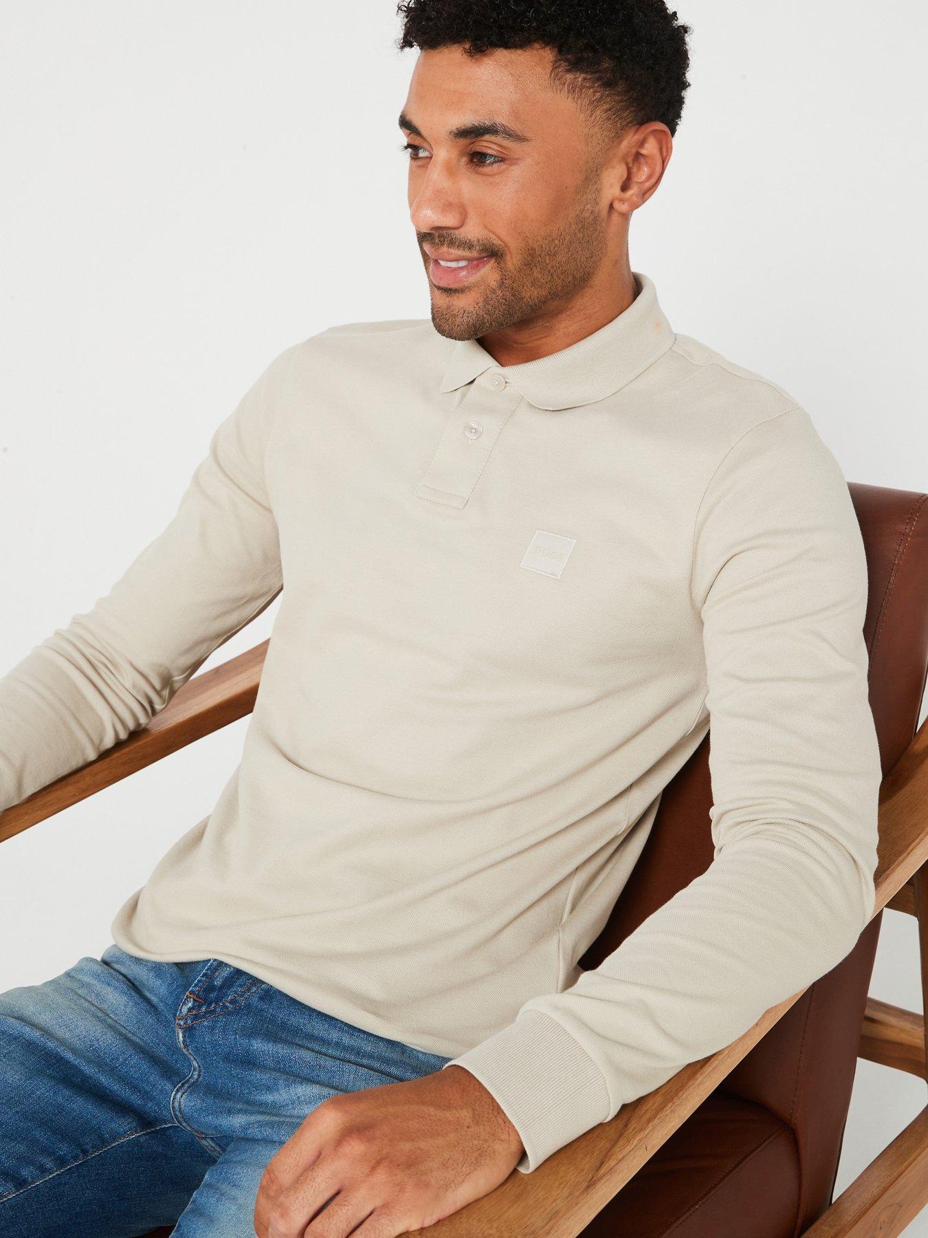 Image 1 of 4 of BOSS Passerby Logn Sleeve Slim Fit Polo Shirt - Light Beige