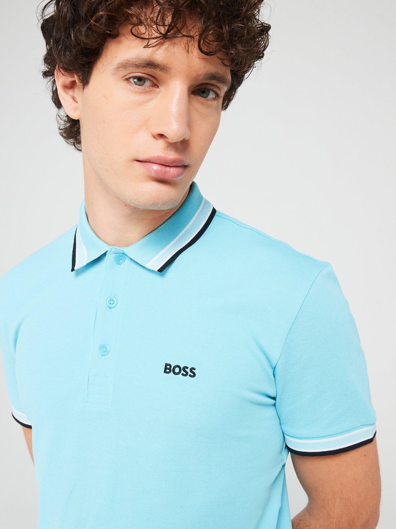 BOSS Paddy Regular Fit Tipping Polo Shirt - Aqua | Very.co.uk