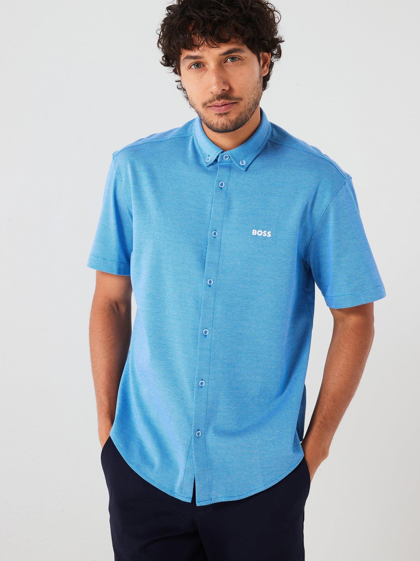 undefined Motion Button Down Short Sleeve Shirt - Light Blue