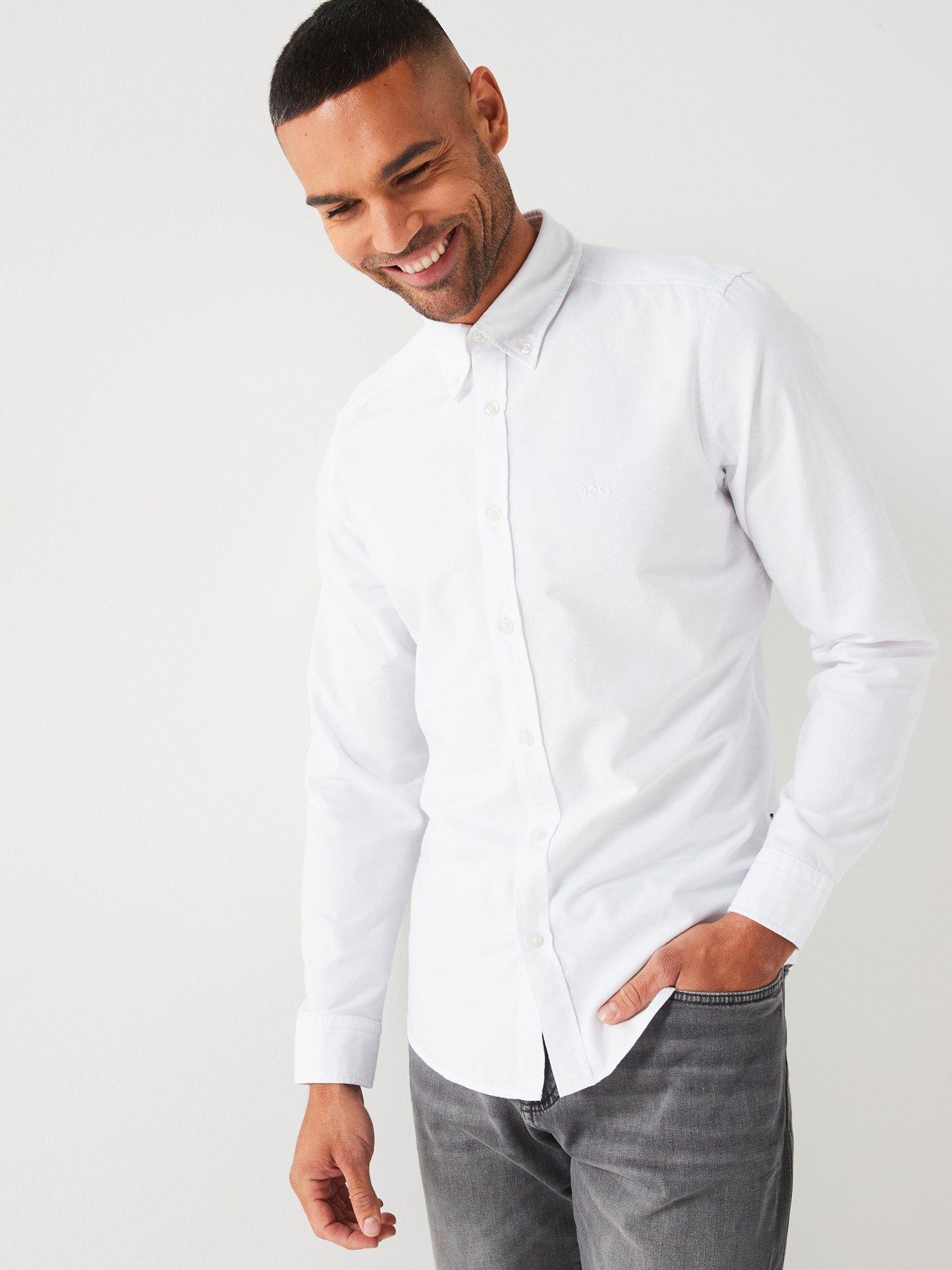 BOSS Rickert Button Down Regular Fit Logo Shirt - White