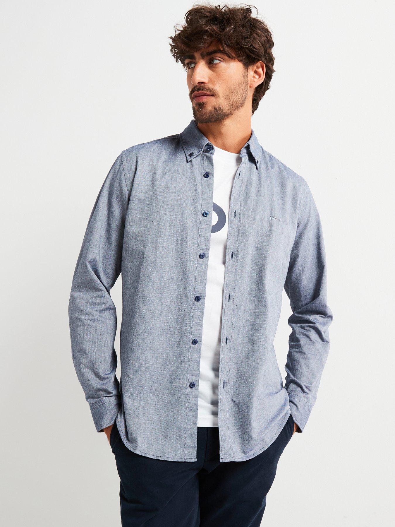 undefined Rickert Button Down Regular Fit Logo Shirt - Navy