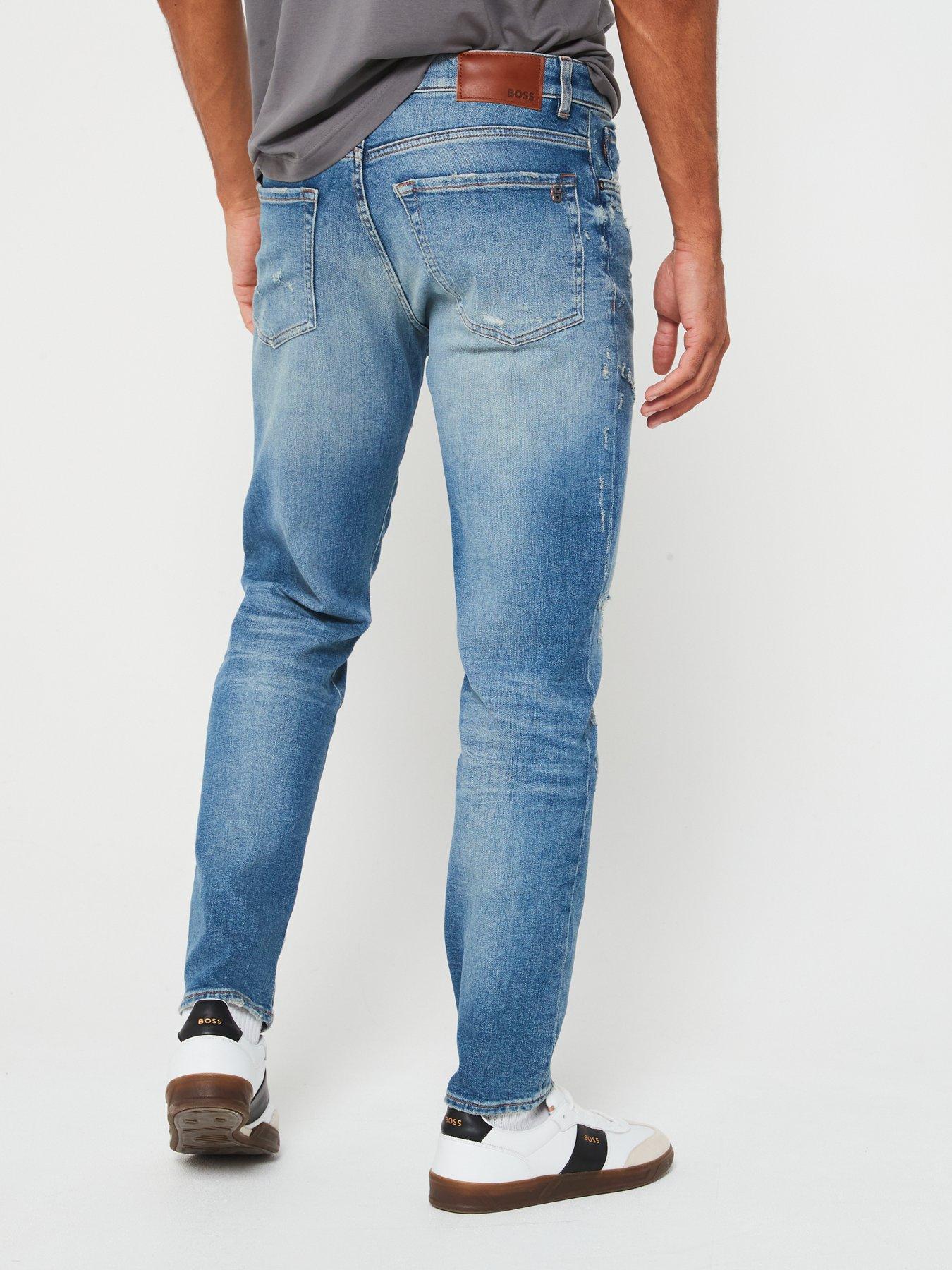 Image 2 of 6 of BOSS Re.Maine Regular Fit Rip &amp; Repair Jeans - Light Blue
