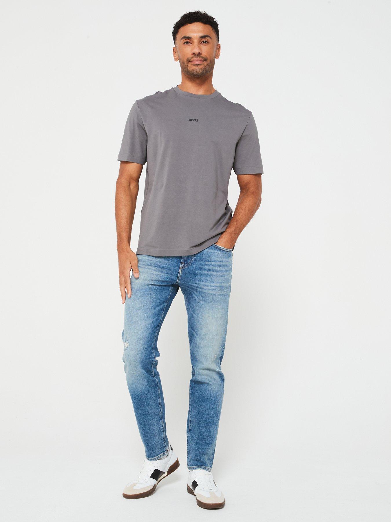 Image 3 of 6 of BOSS Re.Maine Regular Fit Rip &amp; Repair Jeans - Light Blue