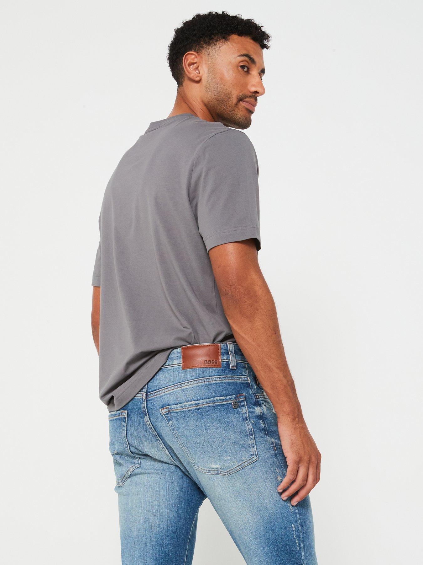 Image 4 of 6 of BOSS Re.Maine Regular Fit Rip &amp; Repair Jeans - Light Blue