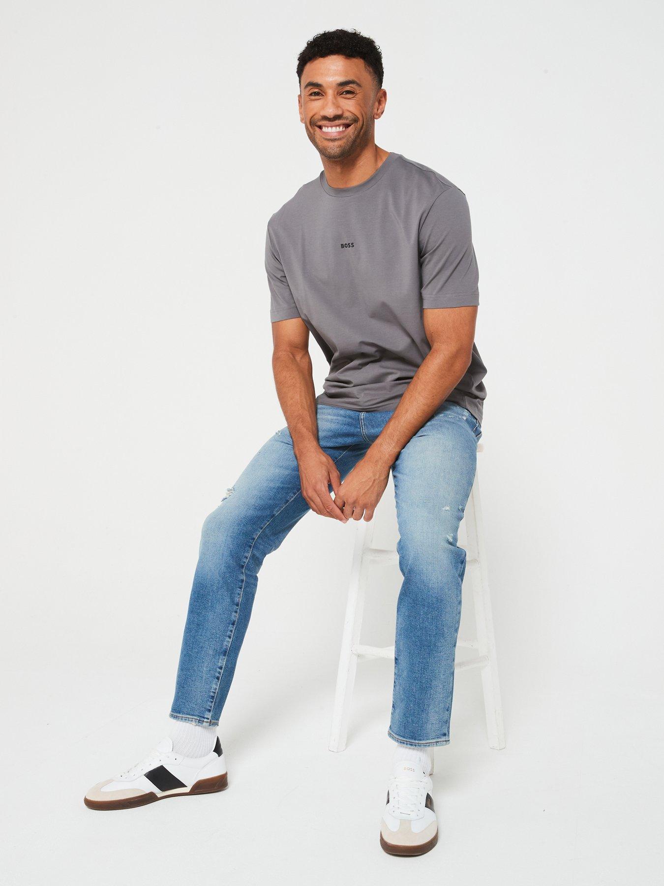 Image 5 of 6 of BOSS Re.Maine Regular Fit Rip &amp; Repair Jeans - Light Blue