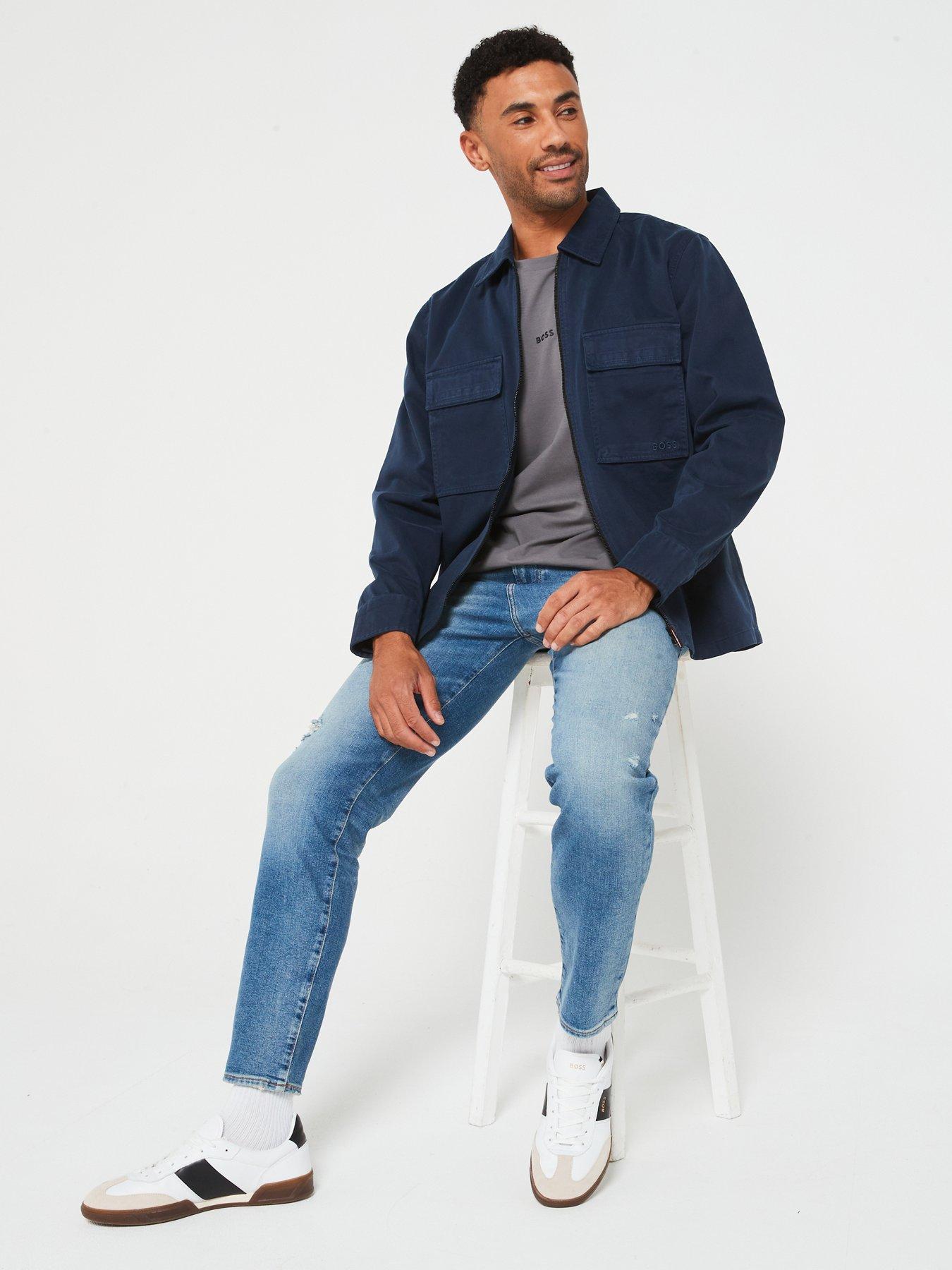 Image 6 of 6 of BOSS Re.Maine Regular Fit Rip &amp; Repair Jeans - Light Blue