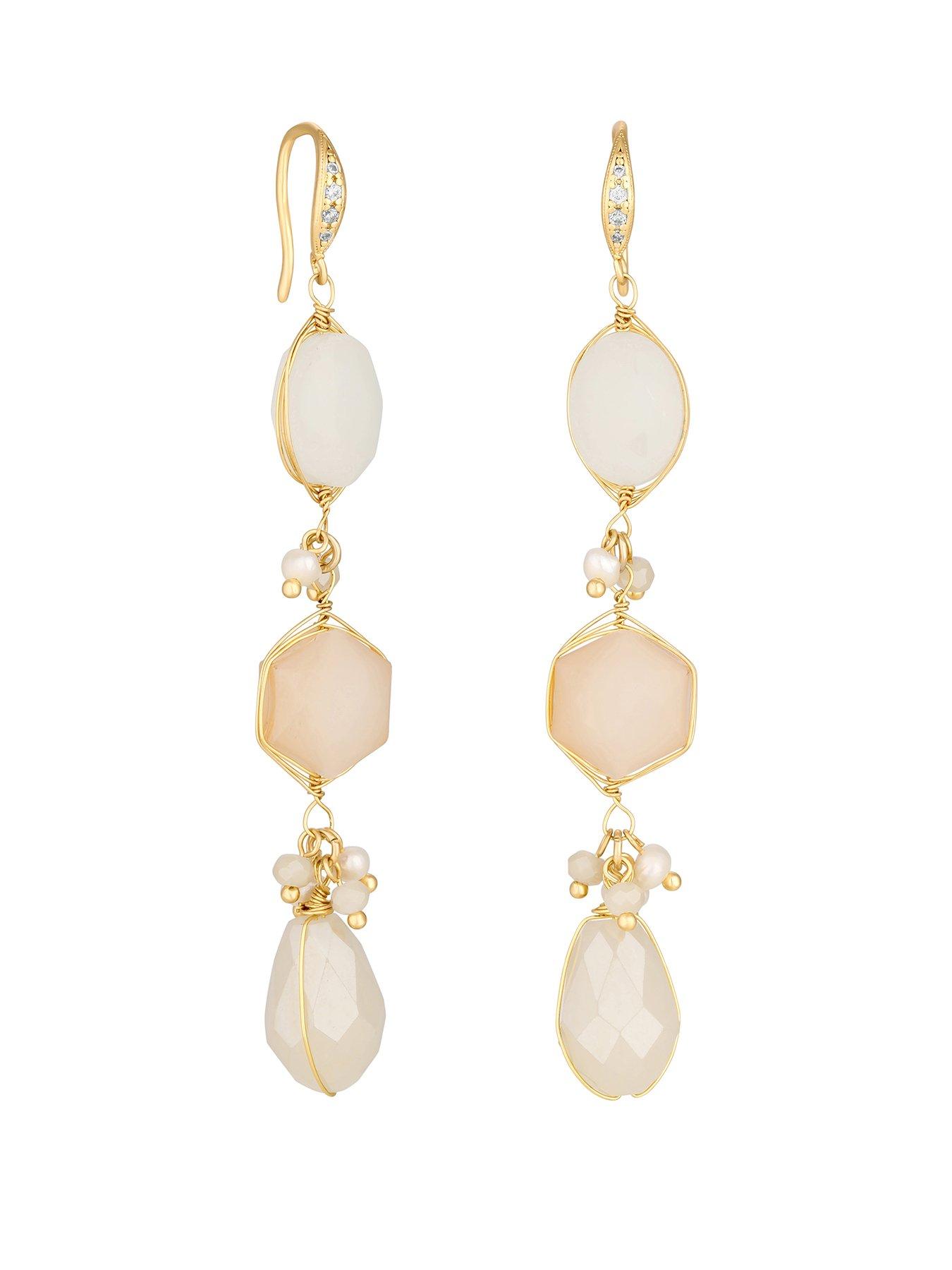 Product photograph of Jon Richard Faceted Stone And Freshwater Pearl Earring from very.co.uk