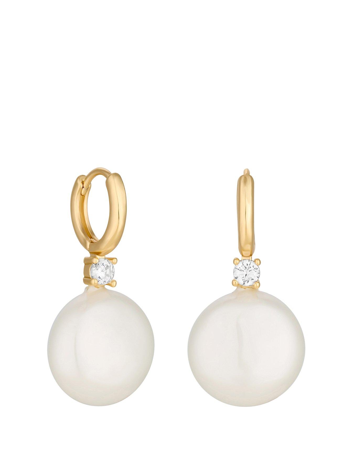 Product photograph of Jon Richard Gold Plated Polished Huggie Hoop Pearl Drop Earring from very.co.uk