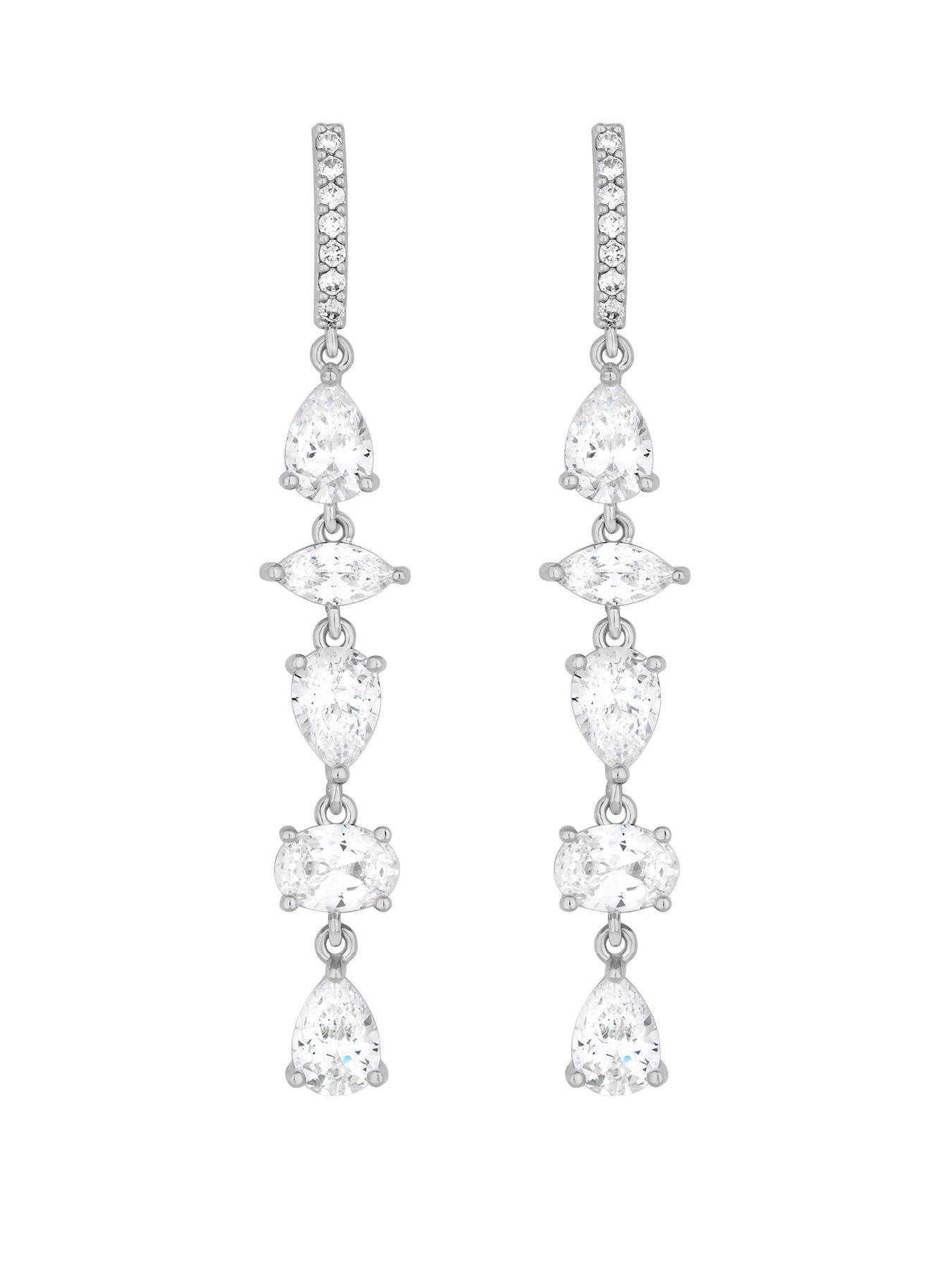 Product photograph of Jon Richard Rhodium Plate Cubic Zirconia Mixed Stone Drop Earring from very.co.uk
