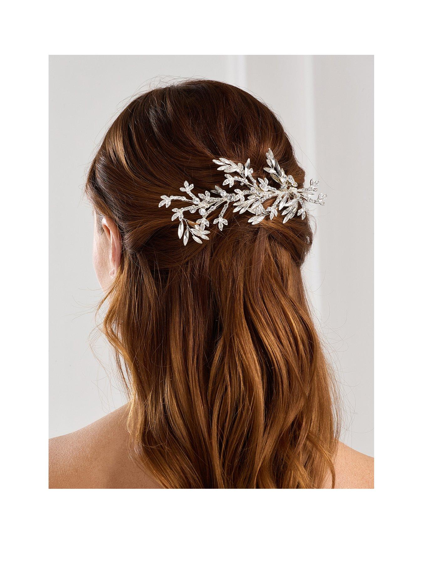 undefined Silver Crystal Leaf Side Tiara