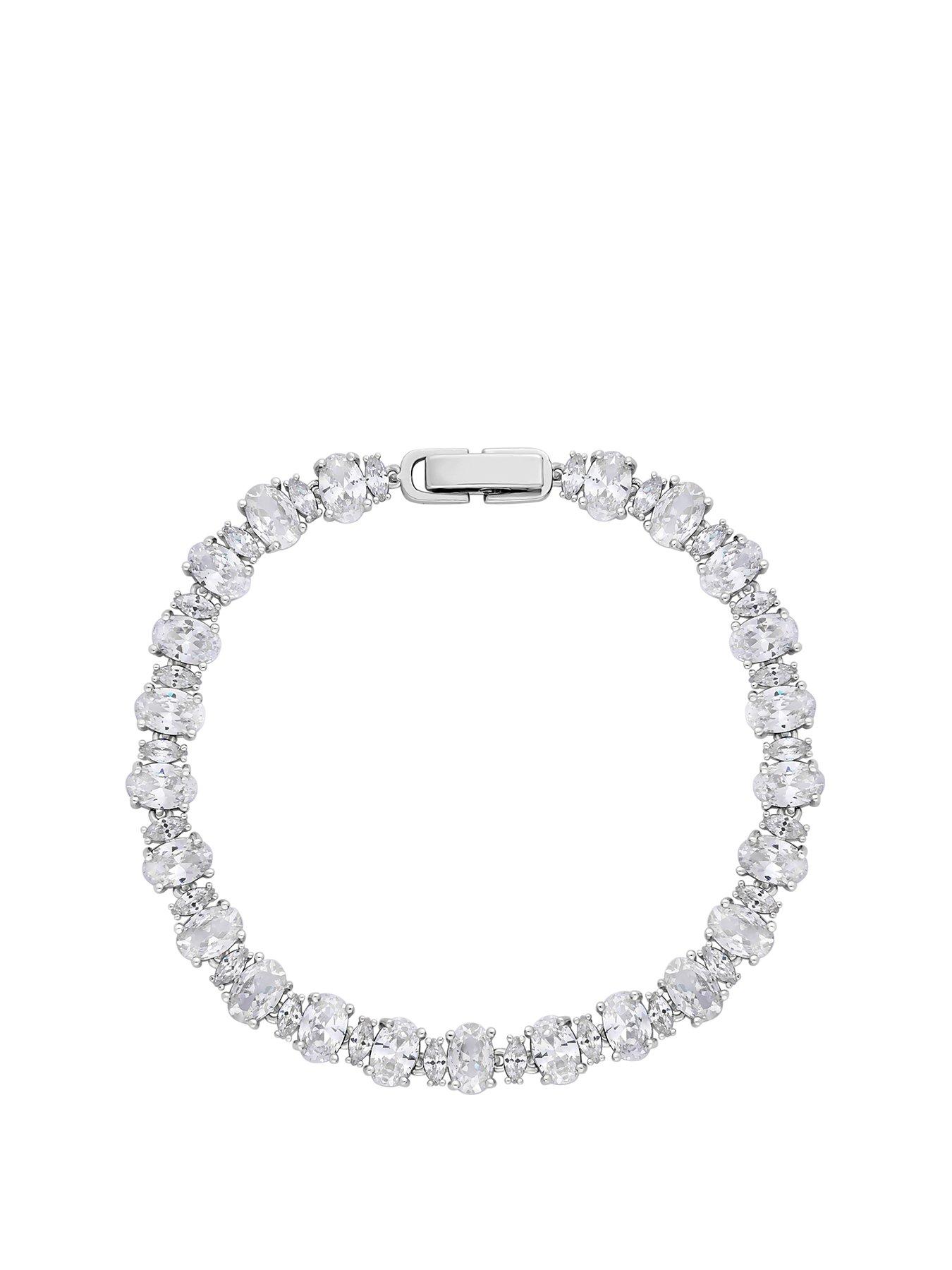 Product photograph of Jon Richard Rhodium Plate Cubic Zirconia Oval And Navette Bracelet from very.co.uk