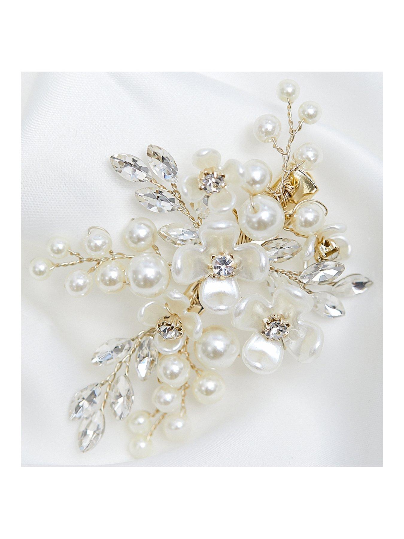 Image of Jon Richard Gold Plate White Floral Hair Clip