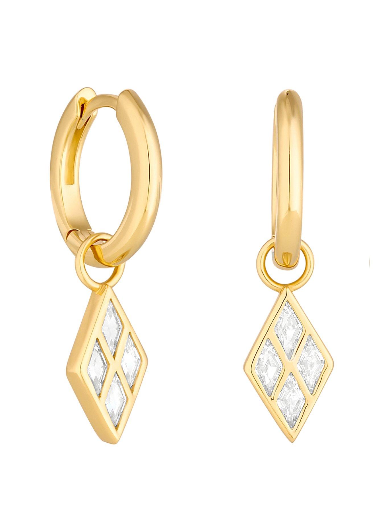 Product photograph of Inicio Gold Plate Diamond Shape Cubic Zirconia Charm Earrings from very.co.uk