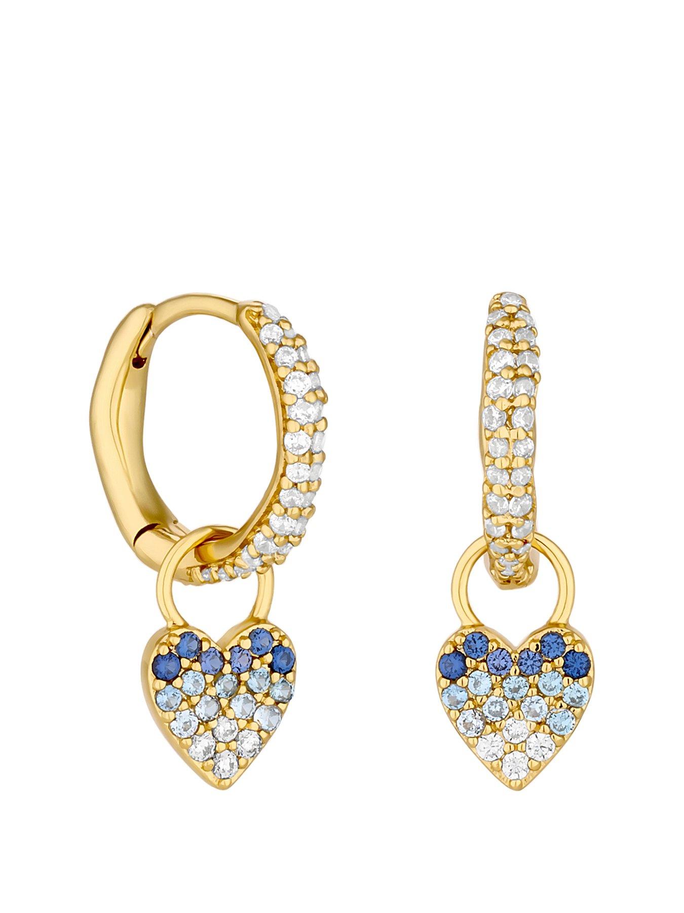 Product photograph of Inicio Gold Plate Ombre Blue Heart Charm Earrings from very.co.uk