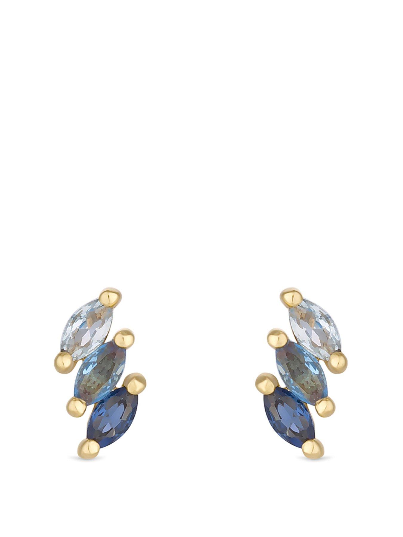 Product photograph of Inicio Gold Plate Ombre Blue Studs from very.co.uk