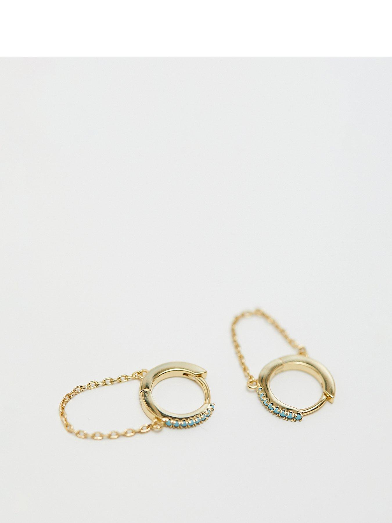 Product photograph of Inicio 14k Turq Chain Hoop from very.co.uk