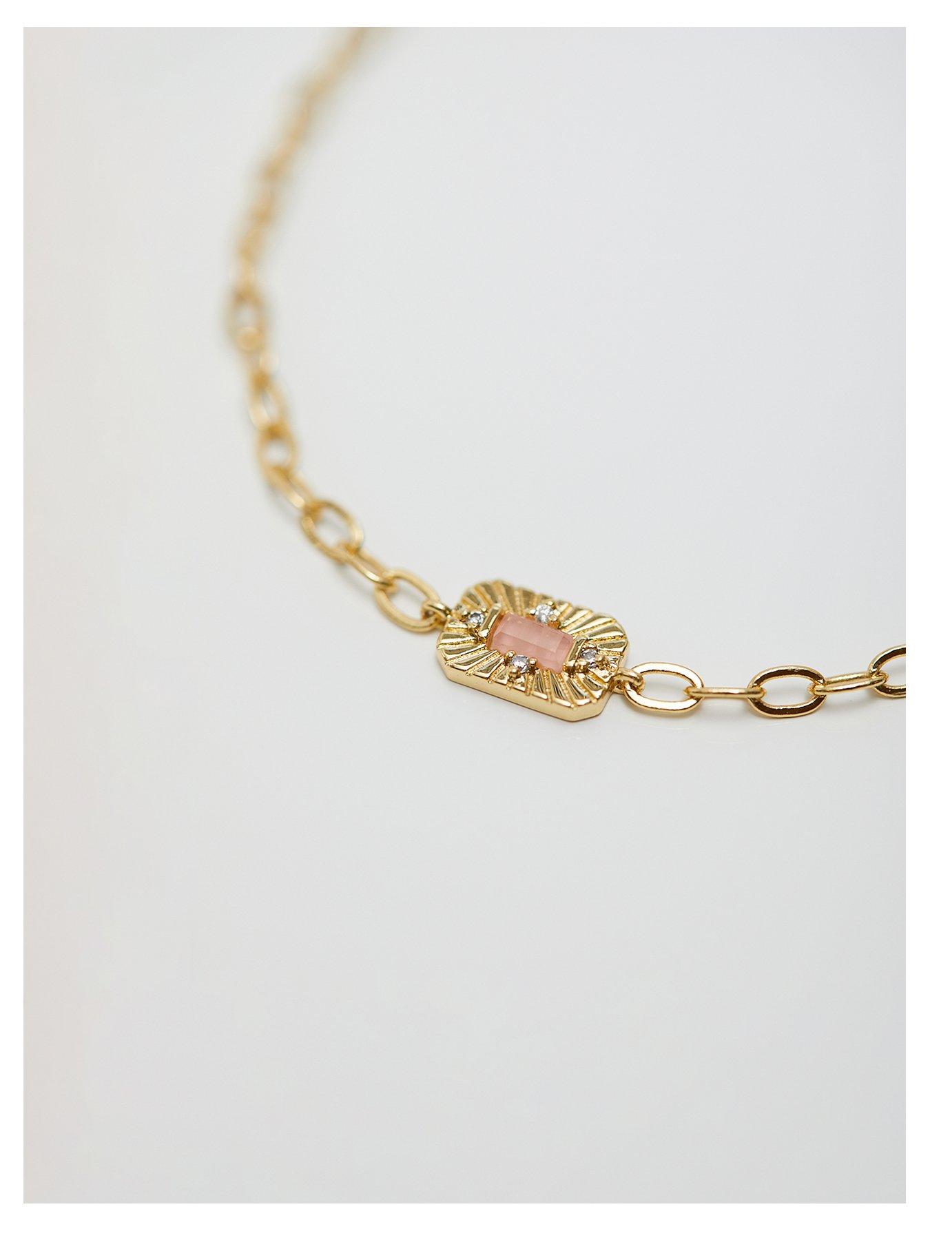 Product photograph of Inicio 14k Gold Plated Rose Quartz Bracelet from very.co.uk
