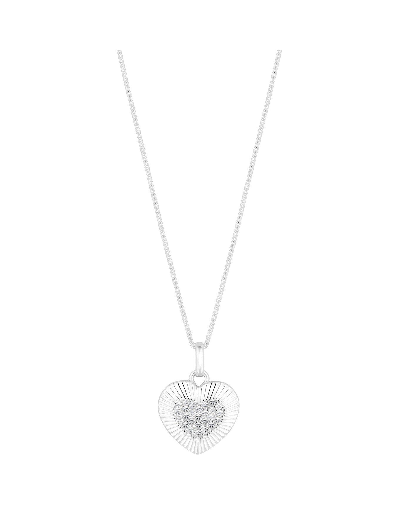 Product photograph of Simply Silver Sterling Silver 925 Polished And Pave Heart Pendant from very.co.uk
